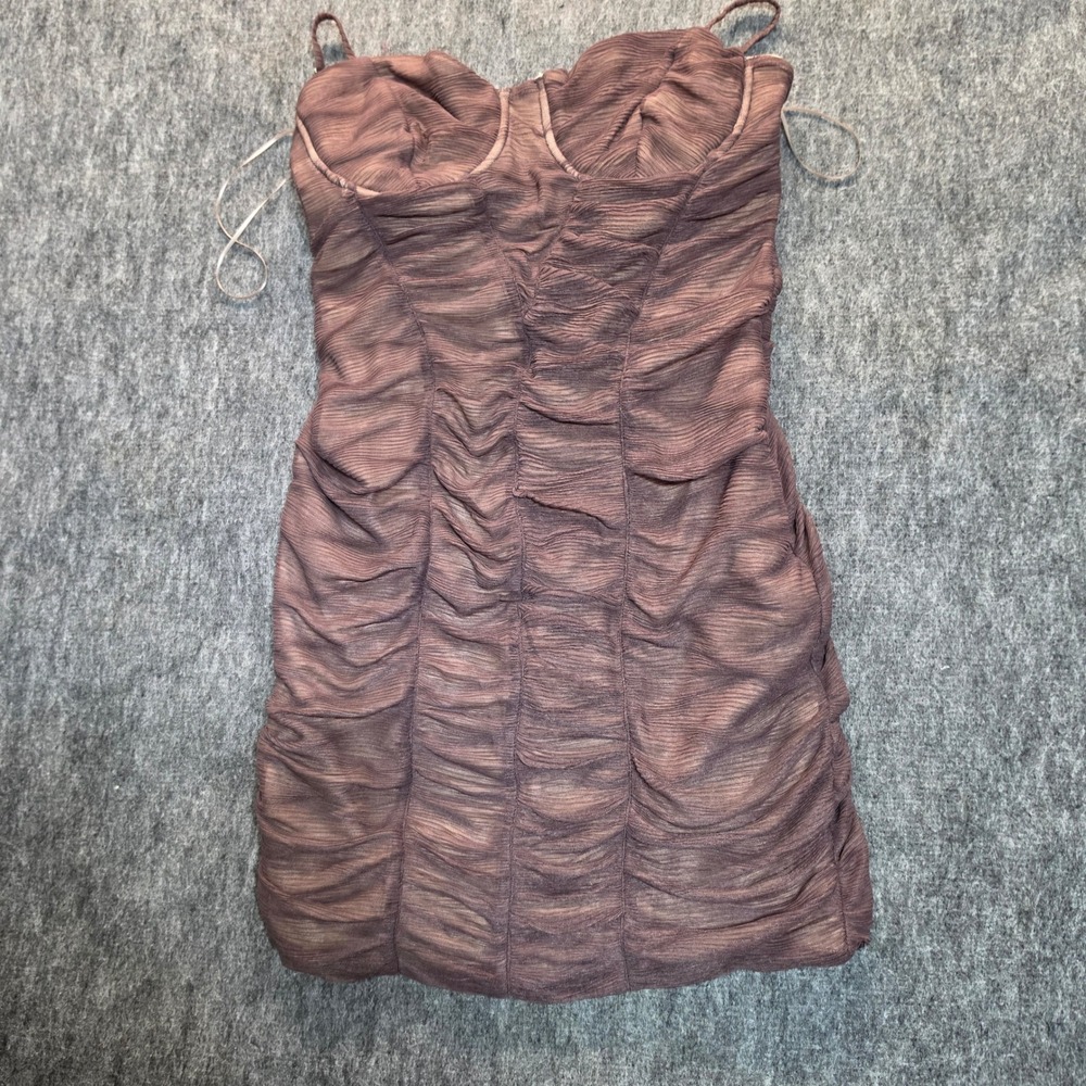 Bershka Ruched Mesh Mini Dress Mauve Brown Underwire Corset Style Size L NWT